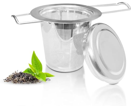 WinGluge 304 Edelstahl Teesieb für Losen Tees, Teeei für Tasse, Teefilter für Teekannes, Tees Sieb mit Deckels, Tea Infuser, Teezubehör, Geeignet Tassen und Teekannens, Faltbare Griffe, Feinmaschig