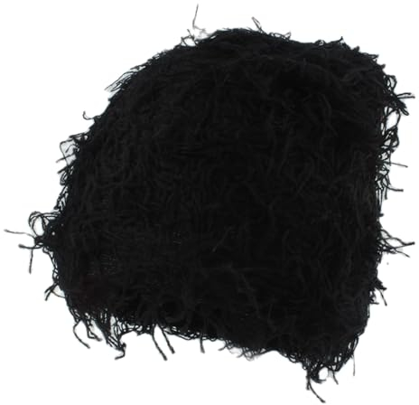 Wintermütze Damen Y2k Beanie Herren Winter Gestrickte Wollmütze Plüsch Strickmützen Dicke Warme Wollmütze Schneemütze Damen Outdoor Ski Lustige Mützen Schwarz
