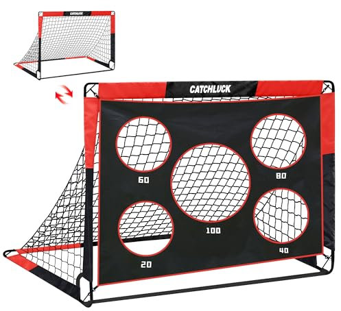 CATCHLUCK Kids Football Goal Pop Up Football Net for the Garden 4ft x 3ft, 5ft x 4ft, Kids Training Equipment with Target and Carry Bag