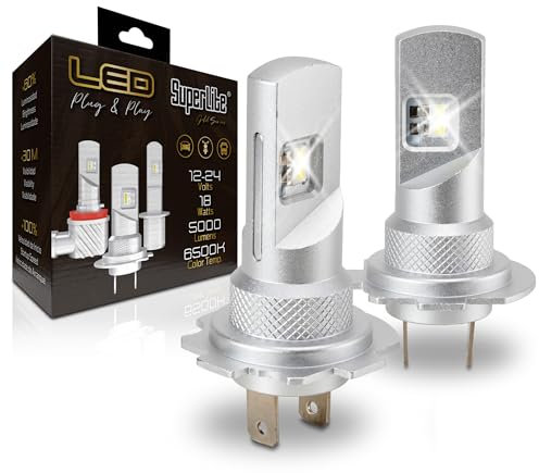Superlite Kit de Lámparas Conversión Halógena to LED H7 Plug & Play Gold Series 6500K / 10000 Lumens / 12-24V / 18W Para Coche, Moto y Camión