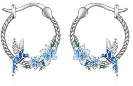 Kolibri Ohrringe für Damen - 925 Sterling Silber Huggie Creolen Schmuck Geschenke für Frauen Mädchen