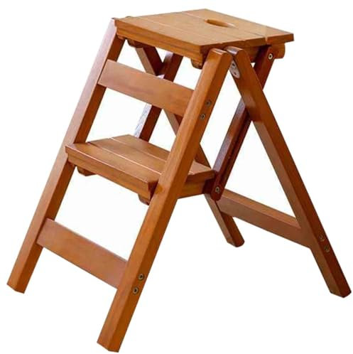 Folding chair Silla escalera creativa Silla escalera plegable multifuncional Silla escalera ascendente de interior Taburete escalera de dos peldaños de madera maciza Taburete escalera multiusos de int