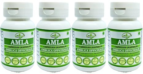 Amla (Emblica Officinalis) Kapseln für Männer und Frauen | Ayurvedisches Kräuterergänzungsmittel | 500 mg pro Portion | 60 vegetarische Kapseln | Hergestellt aus natürlicher Amla-Frucht (4 Flasche)