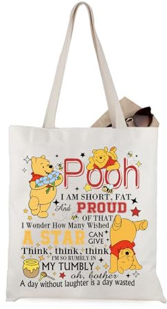 JTOUK Tragetasche mit Pooh-Bär-Motiv, inspirierendes Geschenk A Day Without Laughter Is A Day Wasted, Pooh I Am Short Tote EU, 13.78 inch x 14.96 inch, Large
