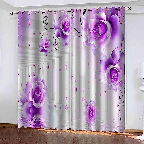 Vorhang Blickdicht Schlaufenschal Lila Blume 2 Stücke300 X 280 cm Verdunkelungsvorhang Schlaufen Gardinen Für Wohnzimmer Schlafzimmer Kinderzimmer Verdunklungsvorhänge -7C1Q+L1