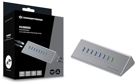 Conceptronic HUBBIES18G 10-in-1 60-W-USB-3.0-Hub-Ladegerät-Kombi, 2-in-1-USB-C-USB-A-Kabel, USB 3.2 Gen 1