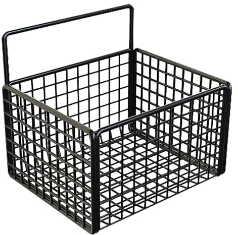CYYZB An der Wand Montierter Aufbewahrungskorb, Stabiler Stahldraht-Metallkorb, Schrank-Wandaufbewahrungskorb Zum Aufhängen, Rustikaler Aufbewahrungs-Organizer für Schränke, Speisekammer,(Schwarz)