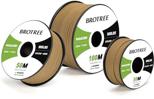 Brotree Paracord 2mm 30M Cuerda Nylon 1 Hebra Cuerda Paracaídas Tipo I para Exterior, Pulseras, Bricolaje - 45 kg Carga de Rotura (Marrón Oscuro)