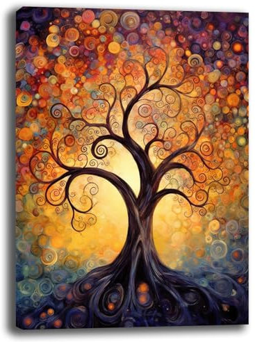 Quadro Moderno soggiorno ALBERO della VITA Verticale Astratto Quadri moderni da Parete XXL grande Stampa su tela Canvas Decorazione Murale muro Arredo Camera da letto Salone (14, 70x100 cm)