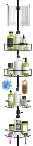 Mutool 5 Tier Adjustable Corner Shower Shelf, Telescopic Shower Caddy with Towel rack, No Drilling Bathroom Storage Organizer for Shampoo Accessories, Black