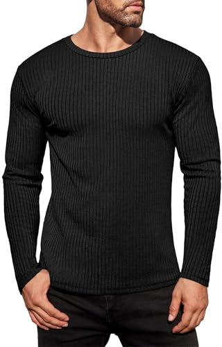 Ekouaer Langarmshirt Slim Fit Pullover Langarm Thermoshirt Thermounterwäsche Thermooberteil Pulli Schwarz L