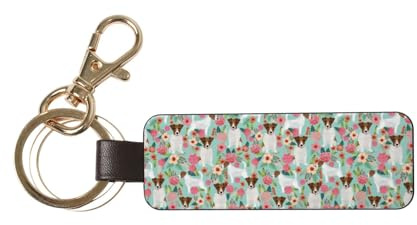 InOmak Jack Russell Terrier Blumen, PU-Leder-Schlüsselanhänger, Schlüsselanhänger, Schlüsselring, Ringhalter, Organizer, 1 Stück