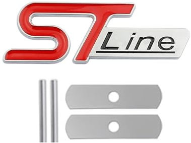 Aqxyju Generisch 3D-Auto-Frontgrill-Kofferraum-Metall-Logo ST Line-Emblem, kompatibel mit MK3 MK2 MK4 S Max Fiesta ST Line-Aufkleber-Zubehör Personalisierte Auto Aufkleber(Grill Red Silver,100x34mm)