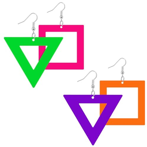 IBXWMNG 2 Paar Neon-Ohrringe für Damen, geometrische Tropfenform im Retro-Style, perfekt für Disco- und 80er-Jahre Kostümpartys sowie Halloween,Passend für Damen und Mädchen
