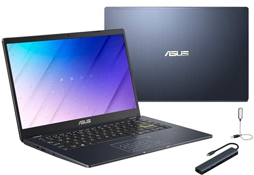 ASUS 14 FHD Laptop, Intel Celeron N4500, 4GB Memory on Board, 64GB eMMC + 512GB SSD, Intel Iris Xe Graphics, Media Card Reader, Quiet Blue with Accessories