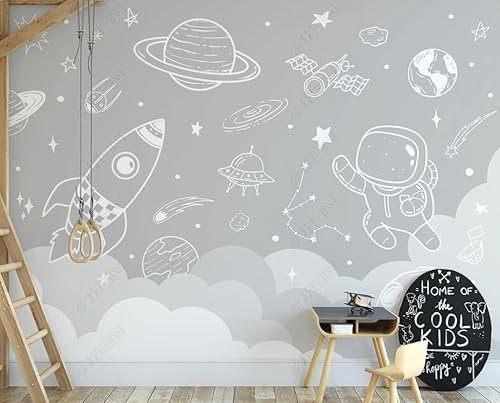 Fototapete 3D Effekt 3D Tapete Astronaut Sternenhimmel Weltraum Rakete Planet Kinder Fototapete Wandgemälde Vlies Wohnzimmer Schlafzimmer Flur Wanddekoration 200(W) X140(H) Cm