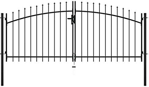 qohoio Double Door Fence Gate with Spear T O P 300x150 cm,Garden Gates High galvanised wrought iron metal swing gate
