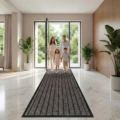 Rugs Inn Rubber Runner Rug for Hallways - Heavy Duty Anti Slip PVC Backing Runners Perfect for Mud-Rooms Muddy Wet Shoes and Paws(Grey, 60 x 180 cm)