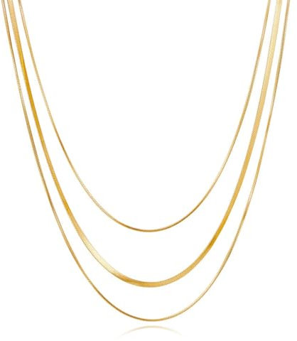 KOLZEMV 3 Pcs Halskette Damen Edelstahl Kette Damen Schlangenkette Figaro Stapelbar Halskette Damen Gold, kette gold, kette gold damen, gold schmuck, schmuck gold