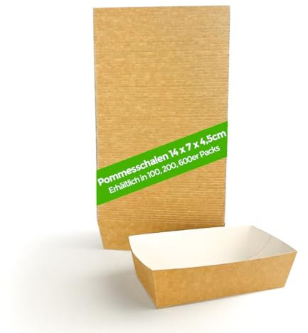 Ecocleo® Eco Schalen aus Pappe | 200 Stück Pappschalen für TAPAS, Snacks, Fingerfood und Pommes. Ideal für Geburtstag, Grill und Partys | Schälchen aus Frischfaserkarton | 14cm x 7cm x 4,5cm