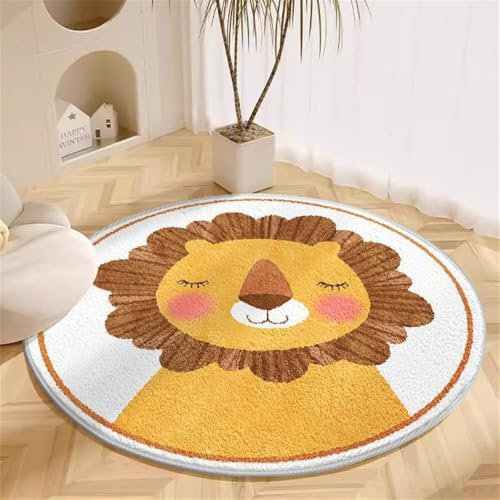 YATOLA Teppich Kinderzimmer Mädchen Jungs Weicher Kinderzimmerteppich Baby Spielen Krabbelmatte Rutschfester für Kinder Klassenzimmer Spielzimmer Schlafzimmer Tier Elefant Löwe (Orange, Ø120cm)