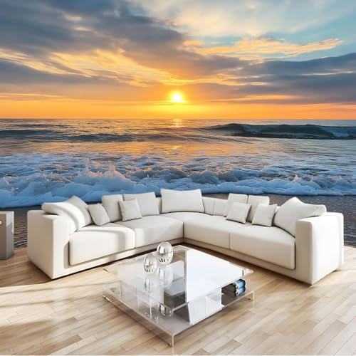 Generico Art Carta Da Parati Fotomurale Tramonto E Acqua Di Mare Fotomurali Camera Da Letto Ufficio Soggiorno Decorazione Muro Murales 300 x 210 cm Vello Fotomurale