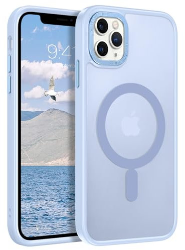 GUAGUA Strong Magnetic for iPhone 11 Pro Max Case [Compatible with MagSafe] [Military Grade Protection] Translucent Matte Back Slim Shockproof Anti-Scratch Phone Cover 6.5-Inch, Light Blue