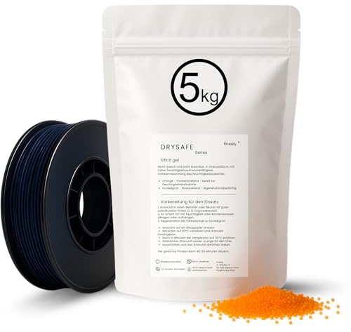Fineely® Silica Gel Trockenmittel 5kg – 3–5mm Granulat mit Farb-Indikator | Silicagel für 3D Drucker Filament Trockner, ASA ABS Nylon | Regenerierbares Kieselgel mit Feuchtigkeitsanzeige