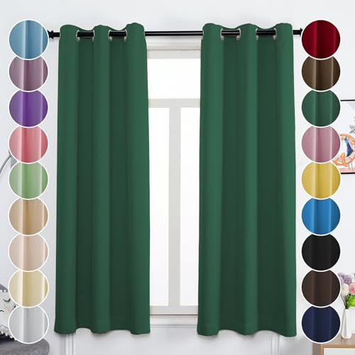 Flei Gardinen, Vorhang Blickdicht, Thermovorhang Kälteschutz, Gardinen Wohnzimmer, Dunkelgrün, 120x140cm(HxB), 1er Set