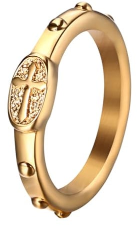 JewelryWe Gold Kreuz Ring Damen Edelstahl Damen-Ring Kreuz Medaille Siegelring Fingerring Goldring Statement Ring Christliche Religiöse Schmuck Geschenk für Frau Mädchen