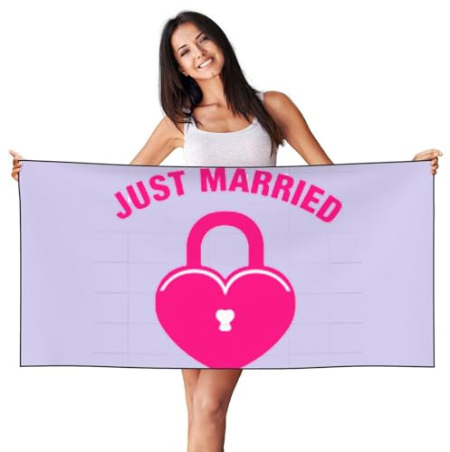 Just Married Strandtuch mit Aufdruck, Sommerurlaub, übergroß, leicht, schnell trocknend, für Reisen, Pool