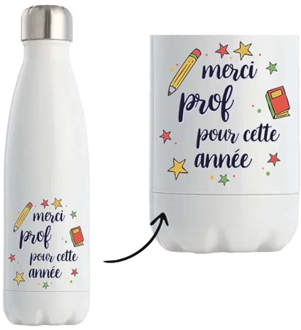 Planetee Bouteille isotherme Merci Prof étoiles| Gourde Originale Cadeau Remerciement fin d'Années Maitresse d'école Maternelle Professeur Institutrice Prof Noël