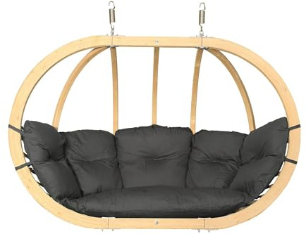 KONSIMO Hängesessel mit Gestell oder ohne – 1-Sitzer / 2-Sitzer mit Kissen, Wetterfest & Belastbar, Indoor Outdoor für Balkon, Garten und Terrasse (Hängesessel für Zwei Personen, dunkelgrau)