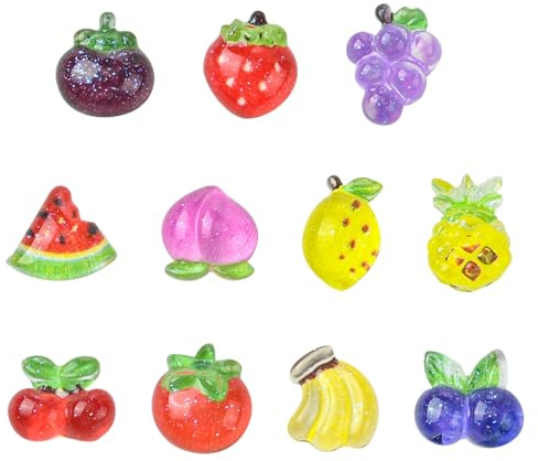 Ipotkitt 110pcs 11 Styles Fruit Series Resin Cabochons Strawberry Peach Cherry Shape Nail Art Decoration Colourful DIY Making Accessories for Craft Decor