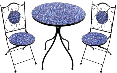 AVEIRO - set due sedie pieghevoli e tavolo rotondo con decori