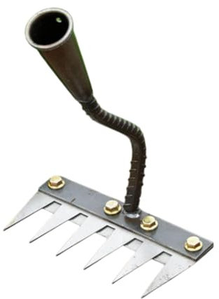 F Fityle Râteau Manuel en Acier, Rateau Bertaus, Outillage de Jardin, Râteau de Désherbage, Outil pour Mauvaises Herbes Remover, 6 Dents