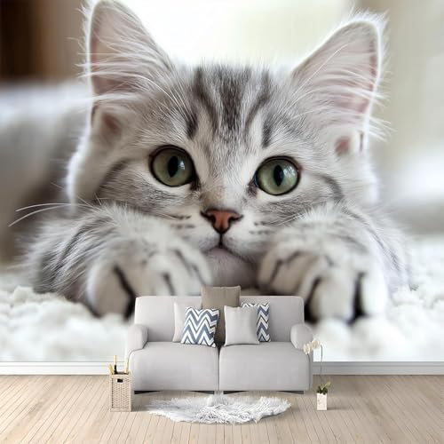 Buohwiwe Papier Peint Panoramique Chat Animal Mural 450x315 cm 3D Papier Peint Intisse Chat de Compagnie Fresque Murale Chambre Coucher Salon Décoration Photo Poster Geant Murale q7357