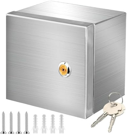 Edelstahl Schaltschrank Verteilerkästen,Wandmontiert Verteilerschrank Schaltkasten mit 2P Leckschalter 32A und Europäische Steckdose 250V/16A,Wasserdicht Verteilerkasten Außen Innenbereich mit Schloss