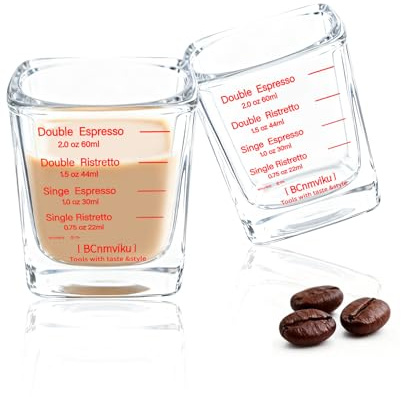 NLnnmuzh 60ml Shot Glasses,Square Measuring Cup for Coffee(2Pack Red) | espresso extraction,liquor blending measurement,kitchen,baking,office,outdoors