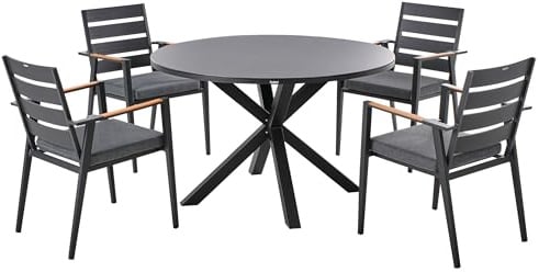 Beliani 4 Seater Garden Dining Set Aluminium Table Black Top Chairs with Grey Cushions Maletto/Taviano