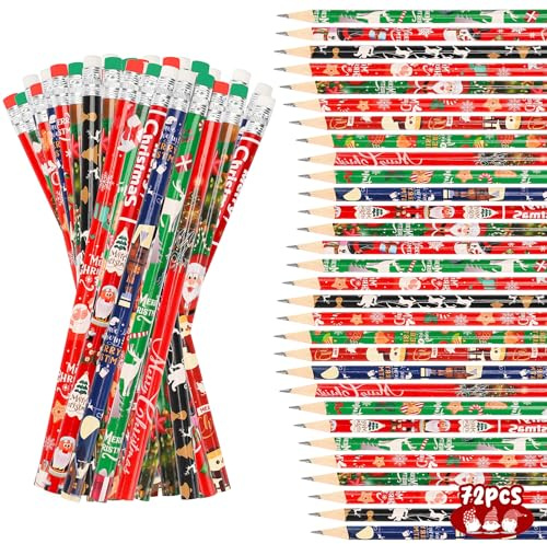 MestectPET 72 Stück Bleistifte Weihnachten. Bleistifte mit Radiergummi. Schreibstifte Kinder Deko für Adventskalender zum Befüllen. Weihnachtsstifte für Kinder Studenten Weihnachten Party