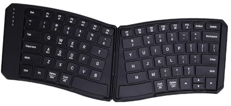 XUMIUZIY Ergonomic Foldable Bluetooth Keyboard, Split Compact Portable Keyboard with PU Leather Cover, V Shape Design, 3 Device Connection, Compatible with Tablet Laptop Phone