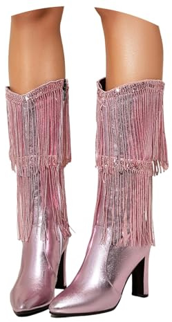 EQWIGKEIT Stivali con glitter da donna, eleganti, classici, alla caviglia, con tacco a blocco, con brillantini, comodi, corti, con paillette, stivali invernali leggeri