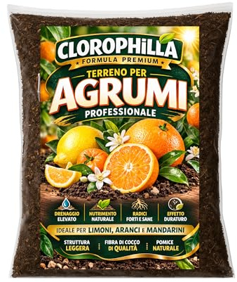 Terriccio per Agrumi Professionale – Substrato Premium con Pomice, Fibra di Cocco e Humus di Lombrico – Terreno Drenante per Limoni, Aranci e Piante in Vaso – Clorophilla (10 Litri)