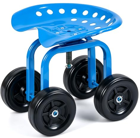 GYMAX Gartenhocker mit Rollen, höhenverstellbarer & 360° drehbarer Rollsitz, Gartenwagen zum Sitzen für Gartenarbeit, Pflanzen & Ernte, bis 150kg Belastbar (Blau)