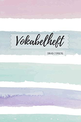 Vokabelheft DIN A5: 2 Spalten liniert Schulheft lila violet blau gestreift abstaktes design in DIN A5 Format mit 70 Seiten fuer Vokabeln und ... Franzoesisch,italenisch latein etc.)