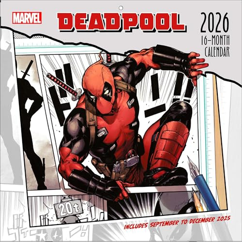 Pyramid International - DEADPOOL 2026 – Broschürenkalender 30×30 cm mit Marvel-Artworks – Wandkalender für Fans des schrägen Antihelden & schwarzen Humors
