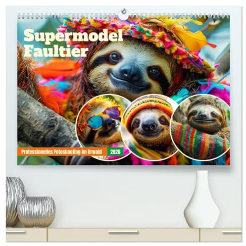 Supermodel Faultier. Professionelles Fotoshooting im Urwald (hochwertiger Premium Wandkalender 2026 DIN A2 quer), Kunstdruck in Hochglanz: Die ... Gemütlichkeit und Glamour! (CALVENDO Tiere)