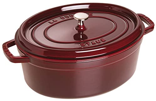 STAUB Cocotte en Fonte Émaillée avec Couvercle, Tous feux dont induction, 6 à 7 personnes, Ovale, 33 cm, 6,70 L, 8,2 kg, Grenadine