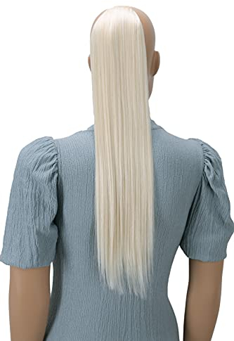 CAISHA 60cm Zopf mit 2 Bändern Pferdeschwanz Langhaar Extensions Haarverlängerung Haarteil Glatt Weißblond HC4